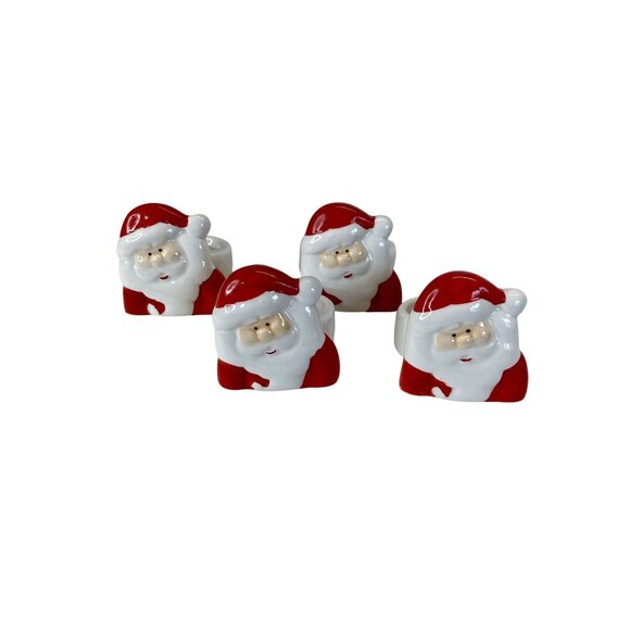 Santa Claus Ceramic Napkin Rings Set Of 4 Festive Holiday Table Decor - Picture 1 of 4
